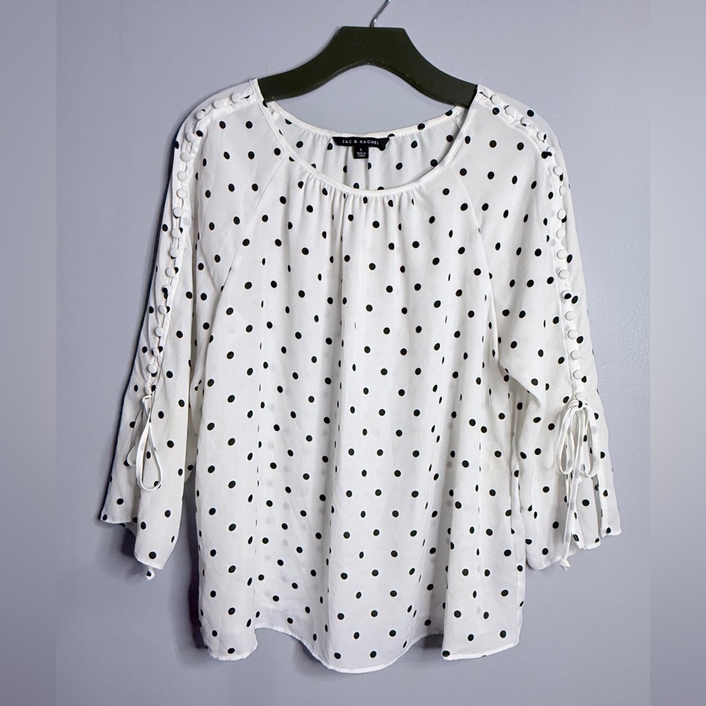 #5) Zac & Rachel White Blouse with Black Polka Dots & Button detail sleeve - Picture 1 of 6